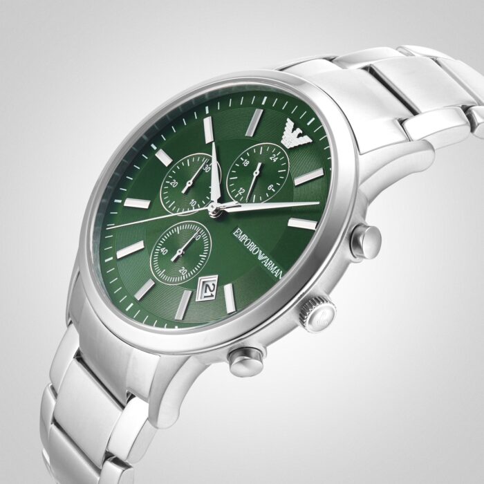 Emporio Armani Renato Chronograph Green Dial Silver Steel Strap Watch For Men - AR11507 - Image 5